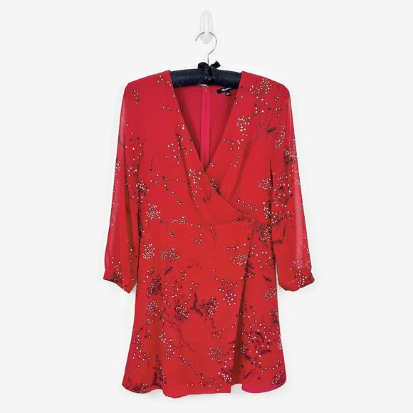 Madewell Hazelwood Wrap Mini Dress Size 8 Red Windswept Floral Boho Girlcore - Picture 1 of 3